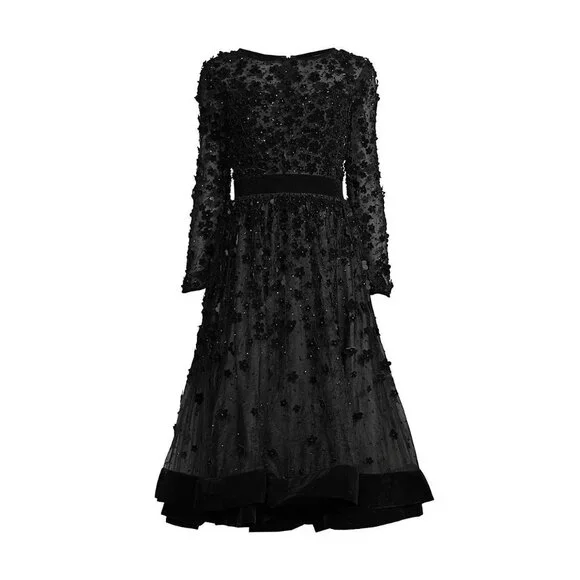 NEW Mac Duggal LS Velvet Embellished BLACK dress size 14